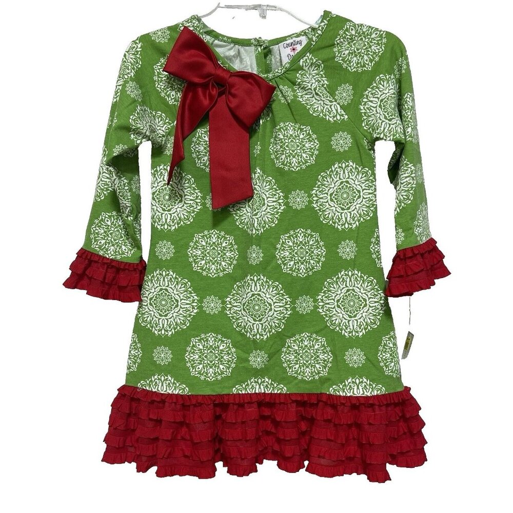 Counting Daisies Girls Dress size 7 Mandala Ruffle Hem Knit Christmas Holiday